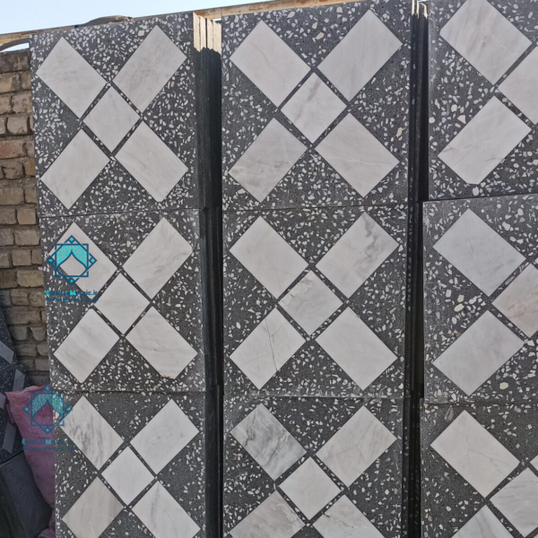 موزاییک لاشه پروانه سنگ سفید زمینه سیاه (مشکی) کیفیت عالی