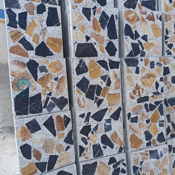 تصویر و پیشنمایش خرید موزاییک لاشه لیمویی با سنگ های مشکی و لیمویی و گردویی لاشه